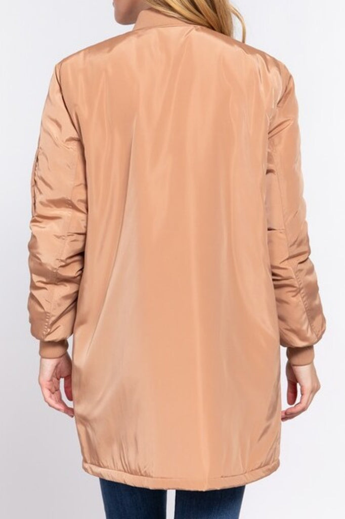 Women's Casual long bomber zip up jacket coat - FashionJOA
