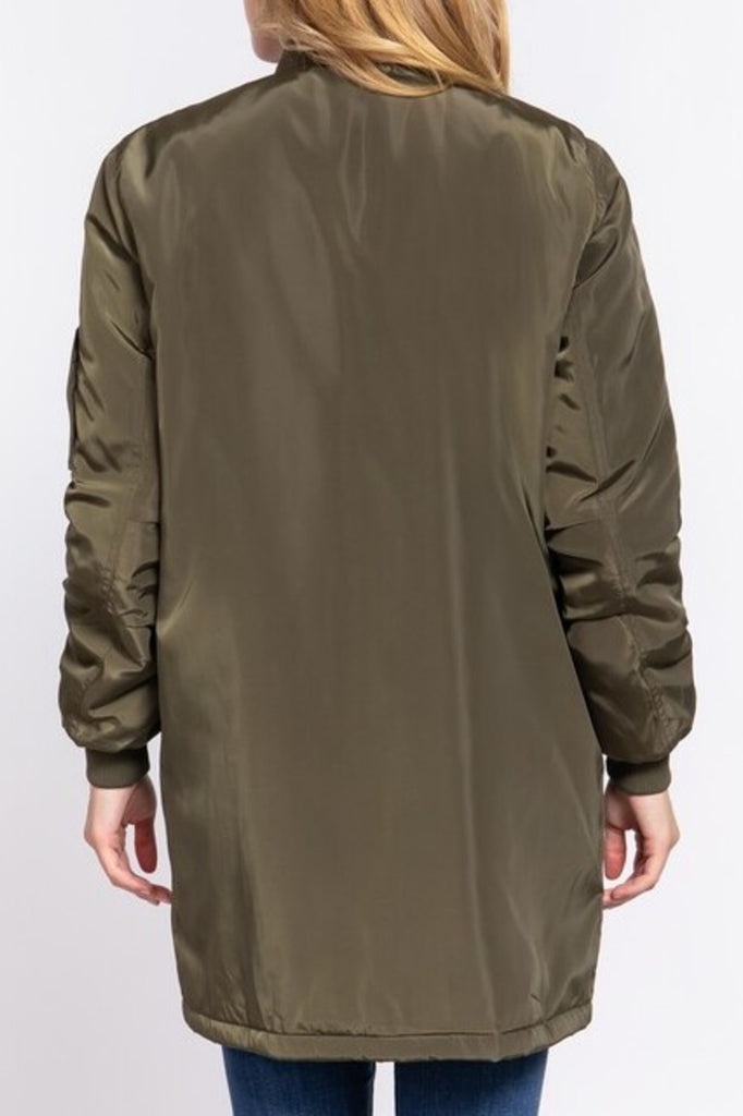 Women's Casual long bomber zip up jacket coat - FashionJOA