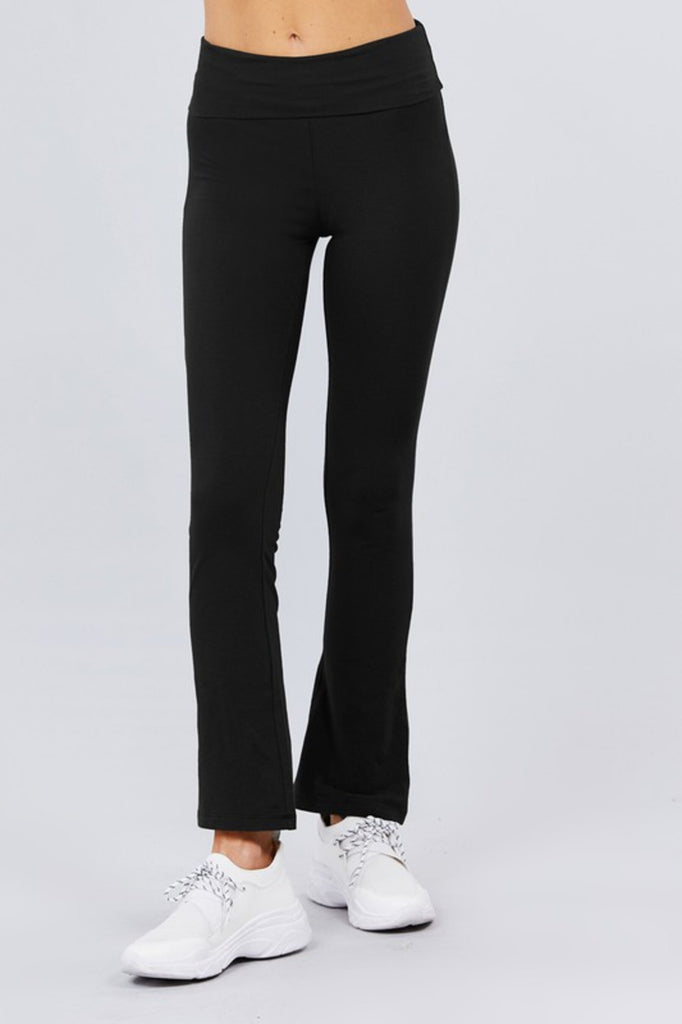 Women's Cotton Spandex Yoga Pants with Fold-Over Waistband - FashionJOA