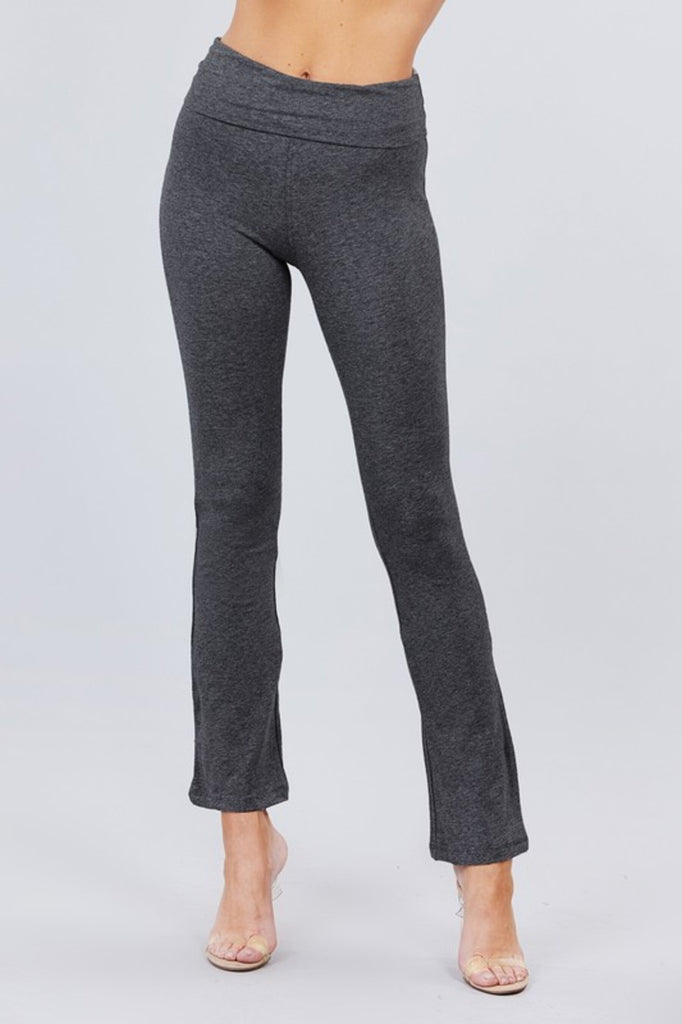 Women's Cotton Spandex Yoga Pants with Fold-Over Waistband - FashionJOA