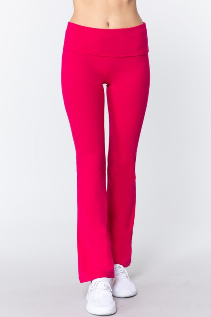 Women's Cotton Spandex Yoga Pants with Fold-Over Waistband - FashionJOA