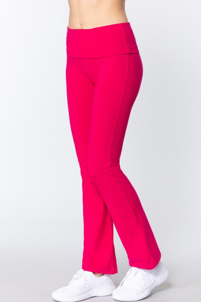 Women's Cotton Spandex Yoga Pants with Fold-Over Waistband - FashionJOA