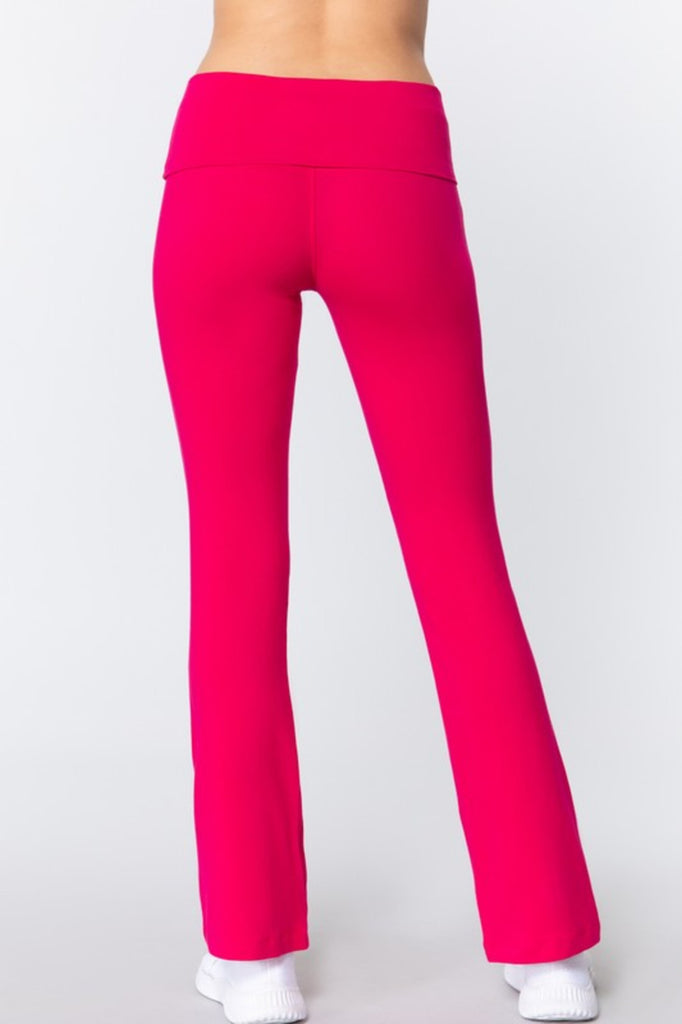 Women's Cotton Spandex Yoga Pants with Fold-Over Waistband - FashionJOA