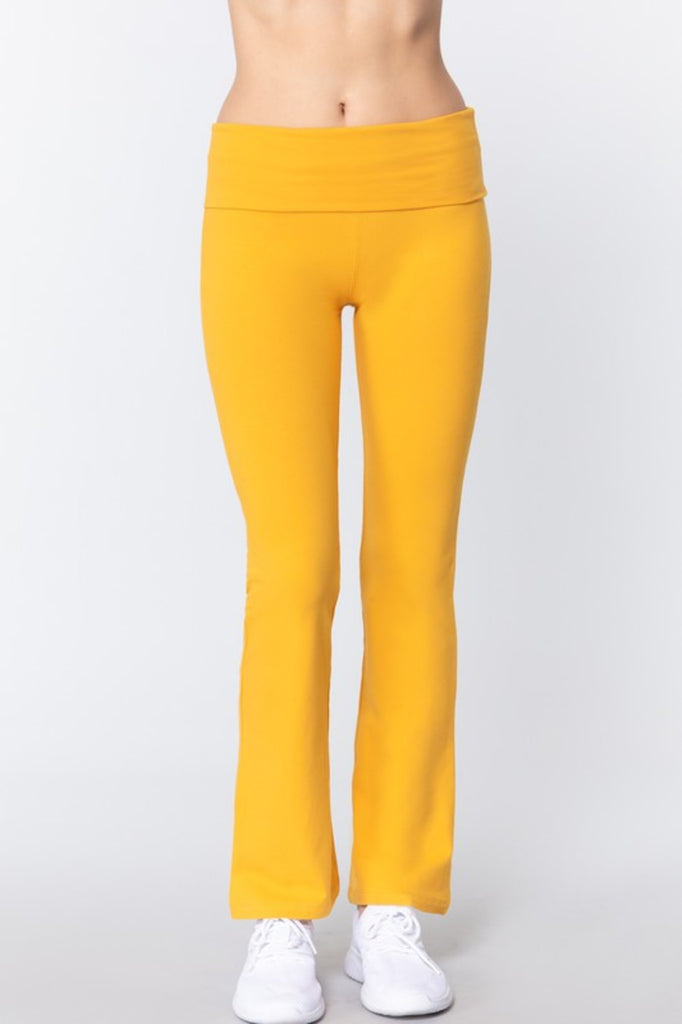 Women's Cotton Spandex Yoga Pants with Fold-Over Waistband - FashionJOA