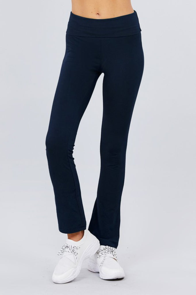 Women's Cotton Spandex Yoga Pants with Fold-Over Waistband - FashionJOA