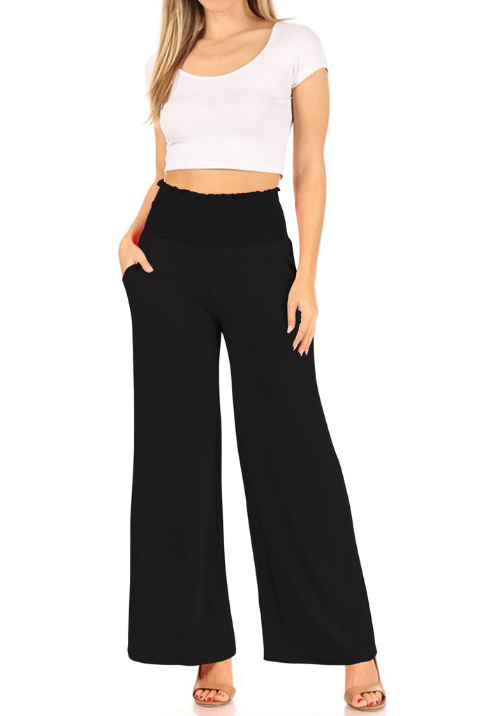 Women's Casual Full Length High Waist Side Pockets Relaxed Fit Wide Solid Lounge Pants - FashionJOA