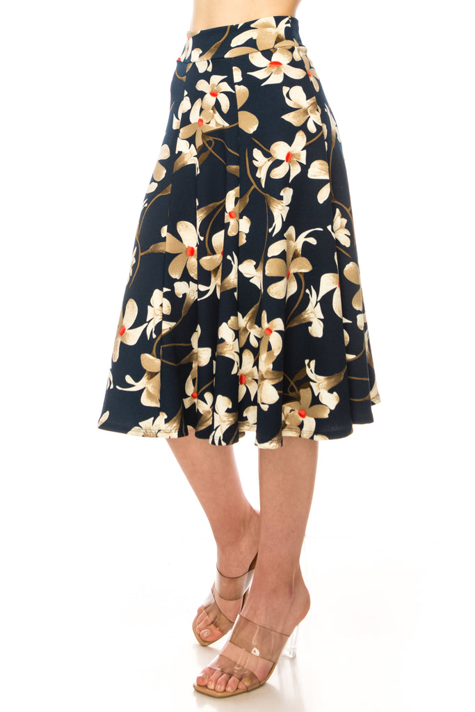 Women's Floral print A-line midi skirt - FashionJOA