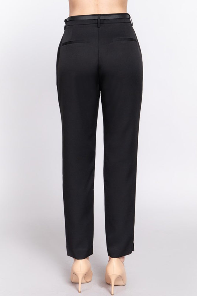 Women's Classic woven pants with belt - FashionJOA