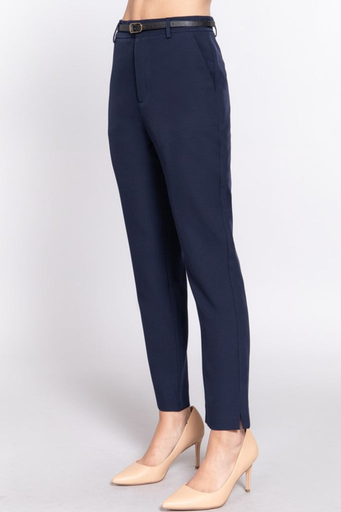 Women's Classic woven pants with belt - FashionJOA