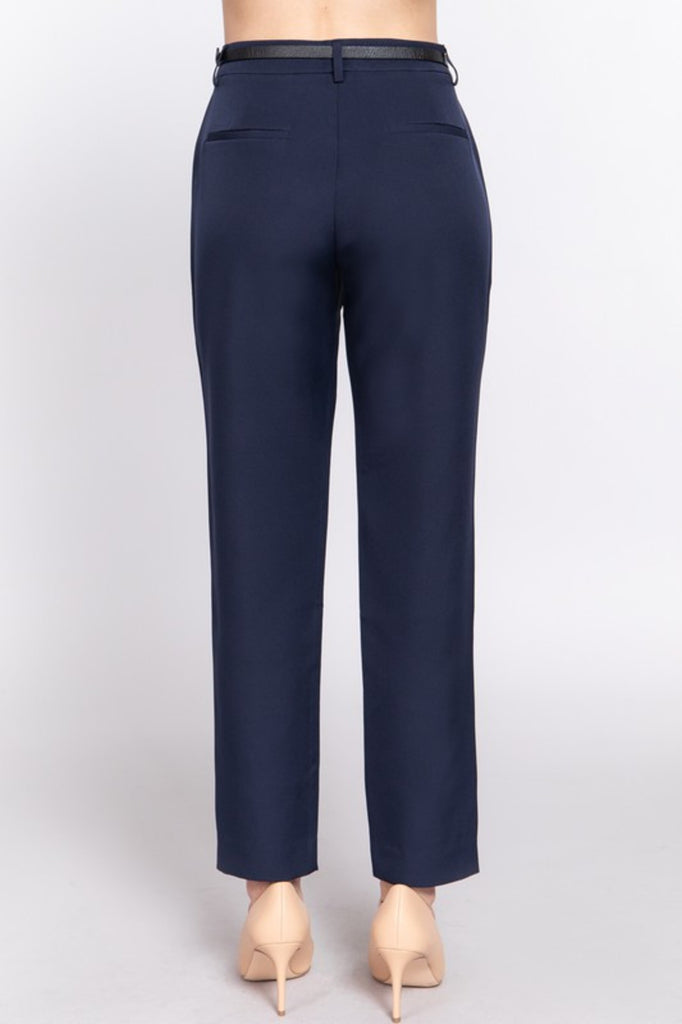 Women's Classic woven pants with belt - FashionJOA