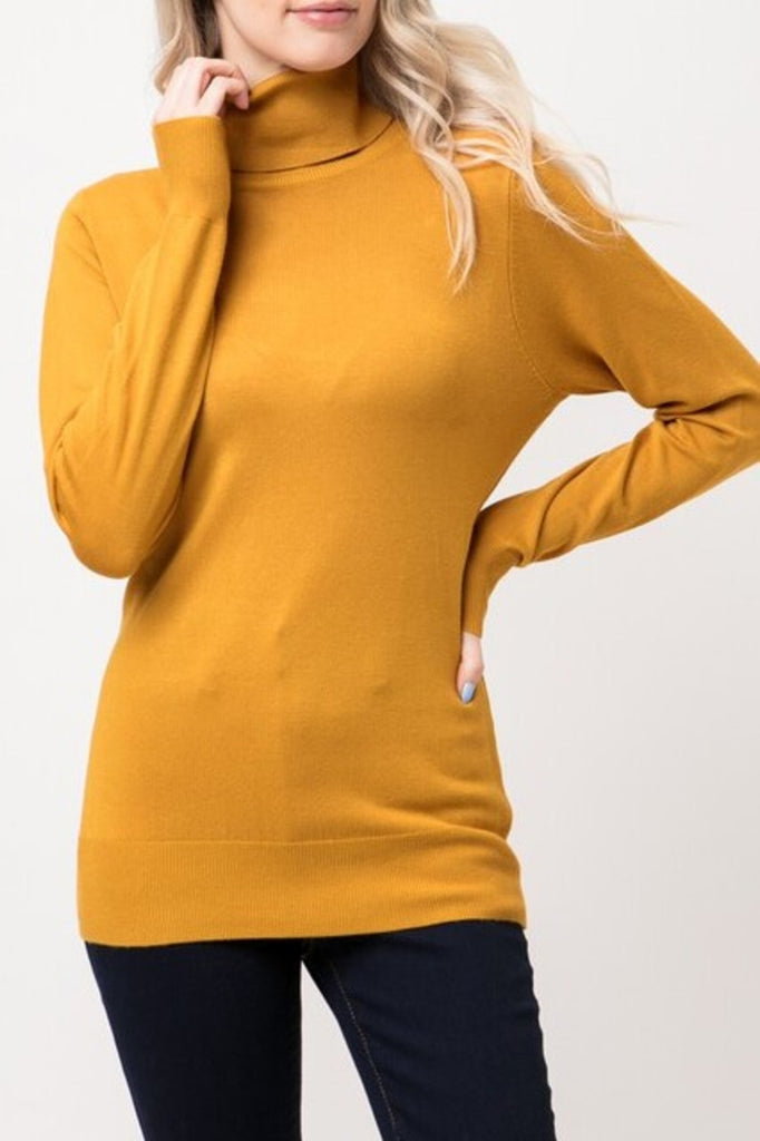 Women's Long Sleeve Turtleneck Semi Fitted Knitted Pullover Sweater Tops - FashionJOA