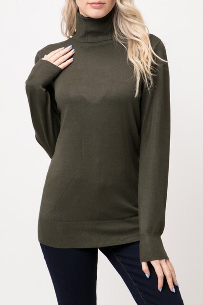 Women's Long Sleeve Turtleneck Semi Fitted Knitted Pullover Sweater Tops - FashionJOA