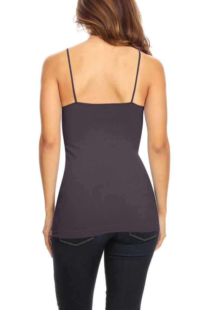 Women's Casual Stretch Cross Detail Spaghetti Strap Sleeveless Solid Slim Cami Top - FashionJOA