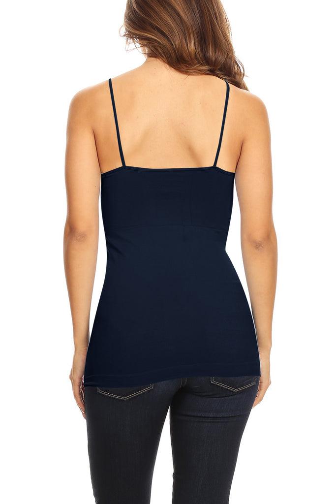 Women's Casual Stretch Cross Detail Spaghetti Strap Sleeveless Solid Slim Cami Top - FashionJOA