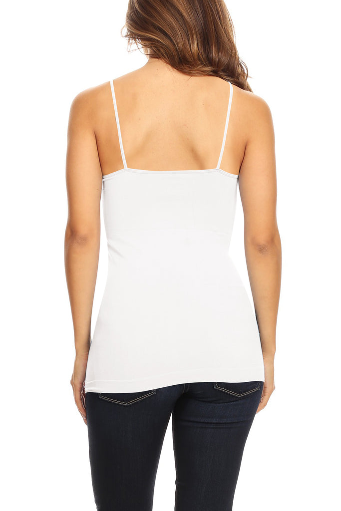 Women's Casual Stretch Cross Detail Spaghetti Strap Sleeveless Solid Slim Cami Top - FashionJOA