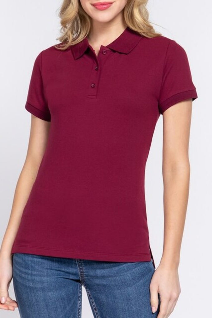 Women's Short sleeve classic pique polo top - FashionJOA