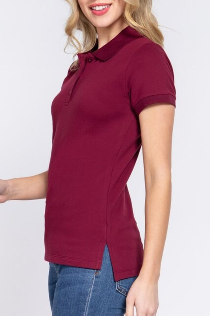 Women's Short sleeve classic pique polo top - FashionJOA