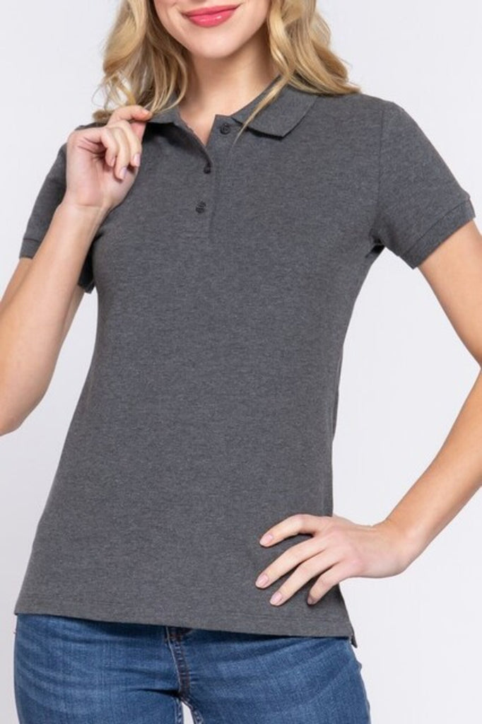 Women's Short sleeve classic pique polo top - FashionJOA