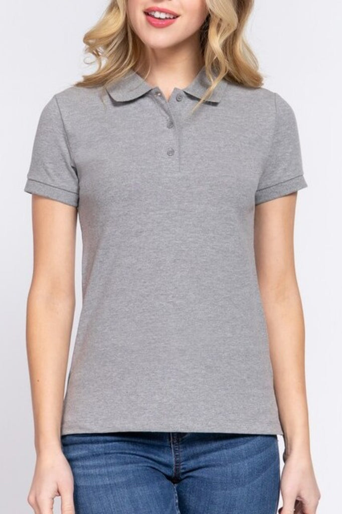 Women's Short sleeve classic pique polo top - FashionJOA