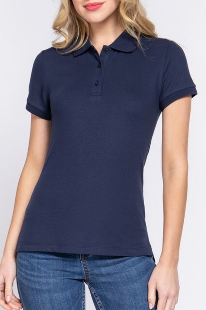 Women's Short sleeve classic pique polo top - FashionJOA