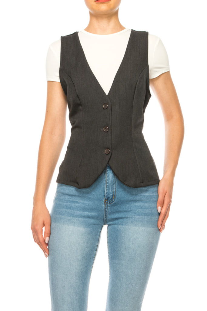 Women's Women's Dressy Casual Racerback Vest Three Button Tuxedo Suit Waistcoat - FashionJOA