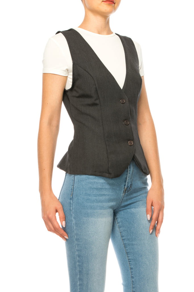 Women's Women's Dressy Casual Racerback Vest Three Button Tuxedo Suit Waistcoat - FashionJOA