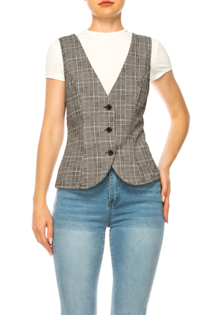 Women's Women's Dressy Casual Racerback Vest Three Button Tuxedo Suit Waistcoat - FashionJOA