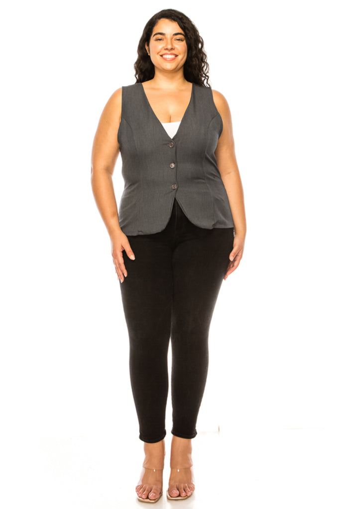 Women's Women's Plus Size Dressy Casual Vest Three Button Tuxedo Suit Waistcoat - FashionJOA