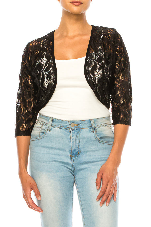 Lace, 3/4 sleeve, open Bolero cardigan FashionJOA