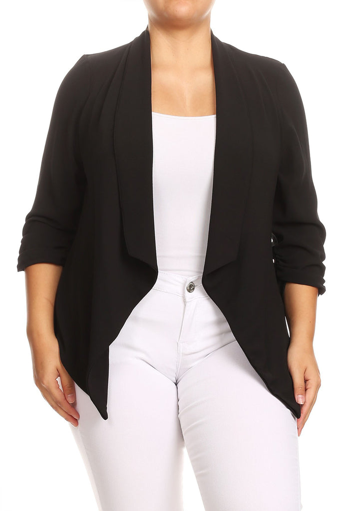 Women's Plus Size Draped Neck Open Front Cardigan Jacket - FashionJOA