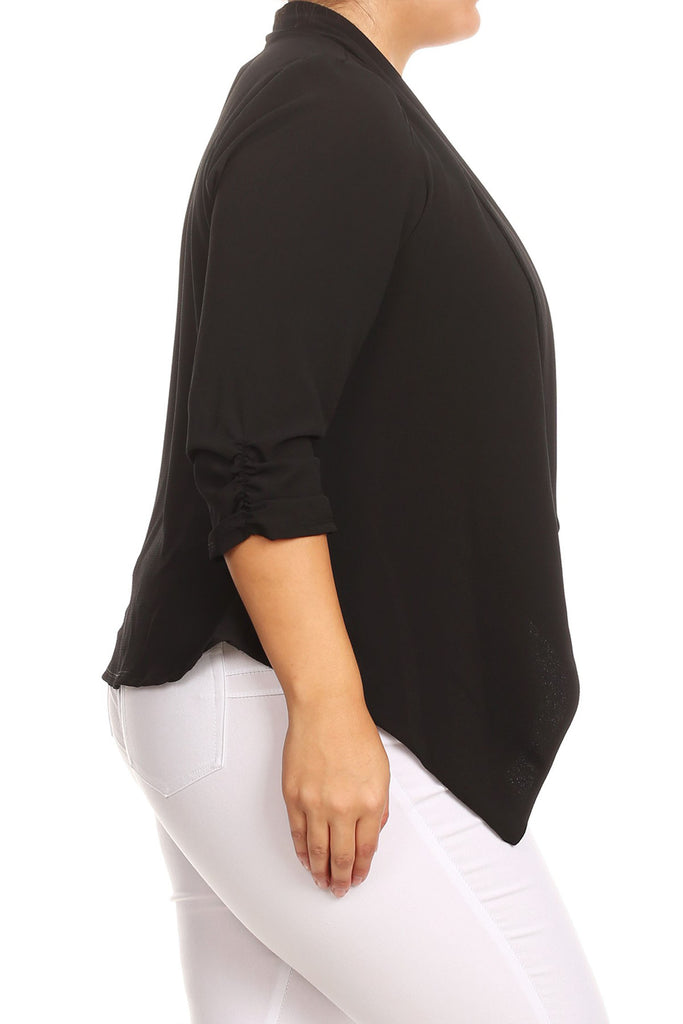 Women's Plus Size Draped Neck Open Front Cardigan Jacket - FashionJOA