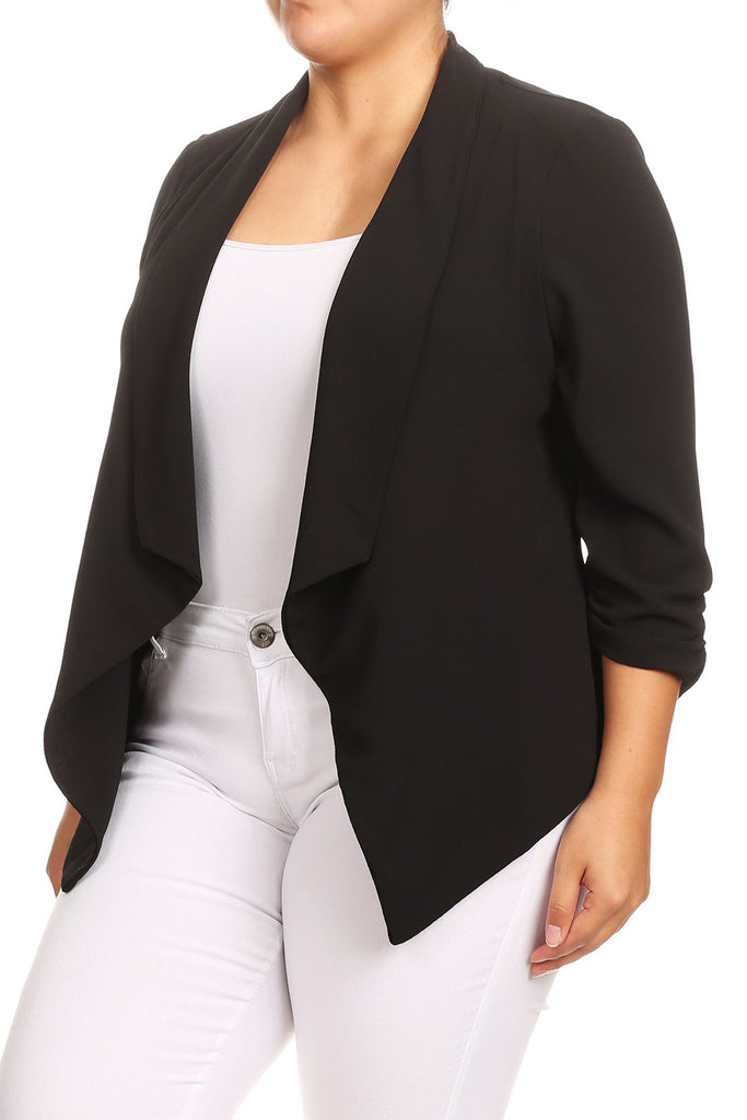 Women's Plus Size Draped Neck Open Front Cardigan Jacket - FashionJOA