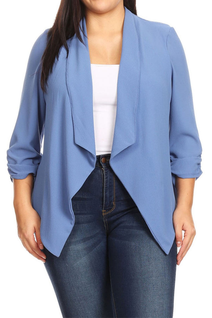 Women's Plus Size Draped Neck Open Front Cardigan Jacket - FashionJOA