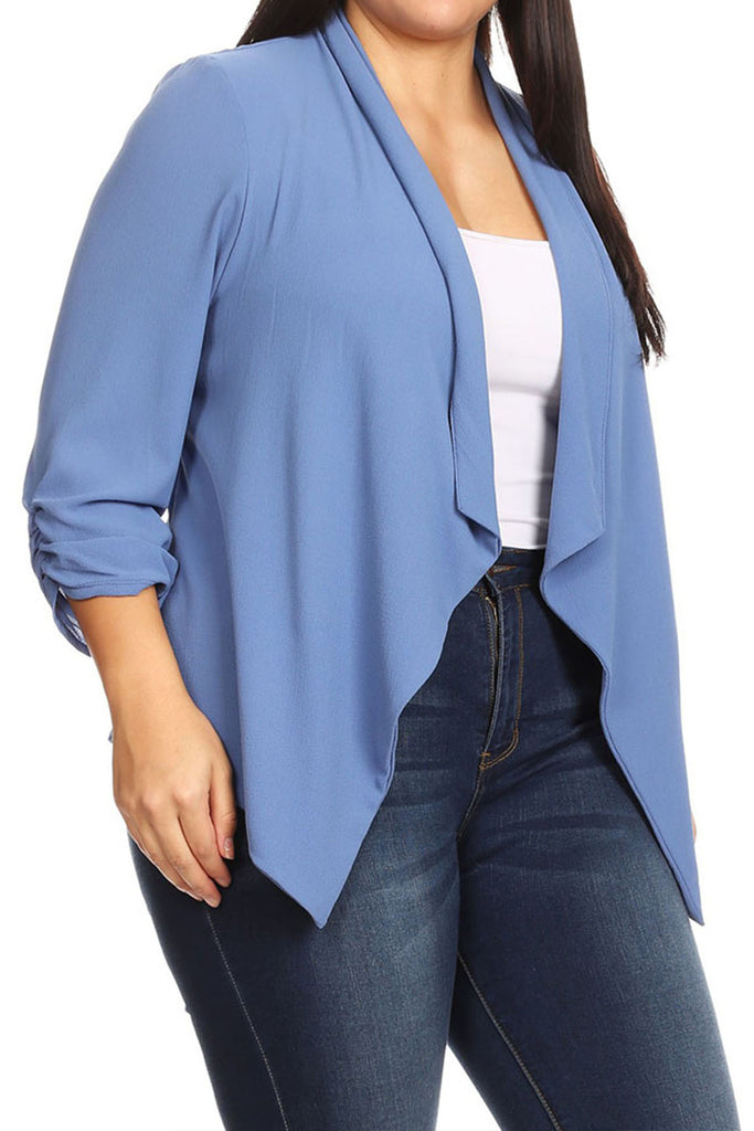 Women's Plus Size Draped Neck Open Front Cardigan Jacket - FashionJOA