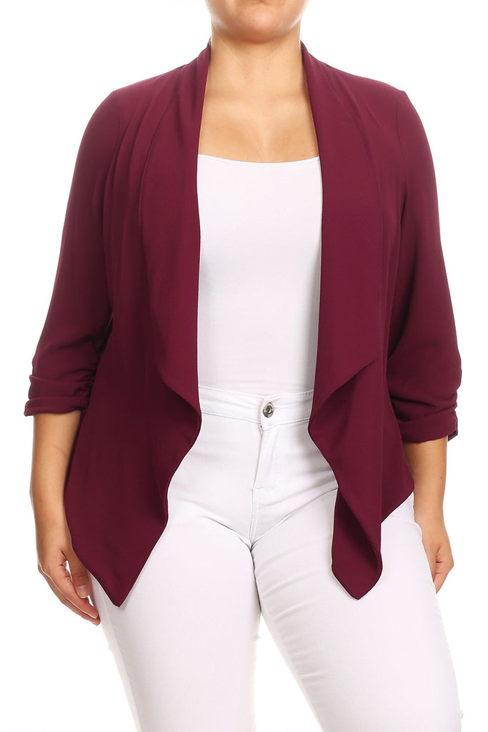 Women's Plus Size Draped Neck Open Front Cardigan Jacket - FashionJOA