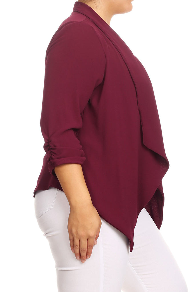 Women's Plus Size Draped Neck Open Front Cardigan Jacket - FashionJOA