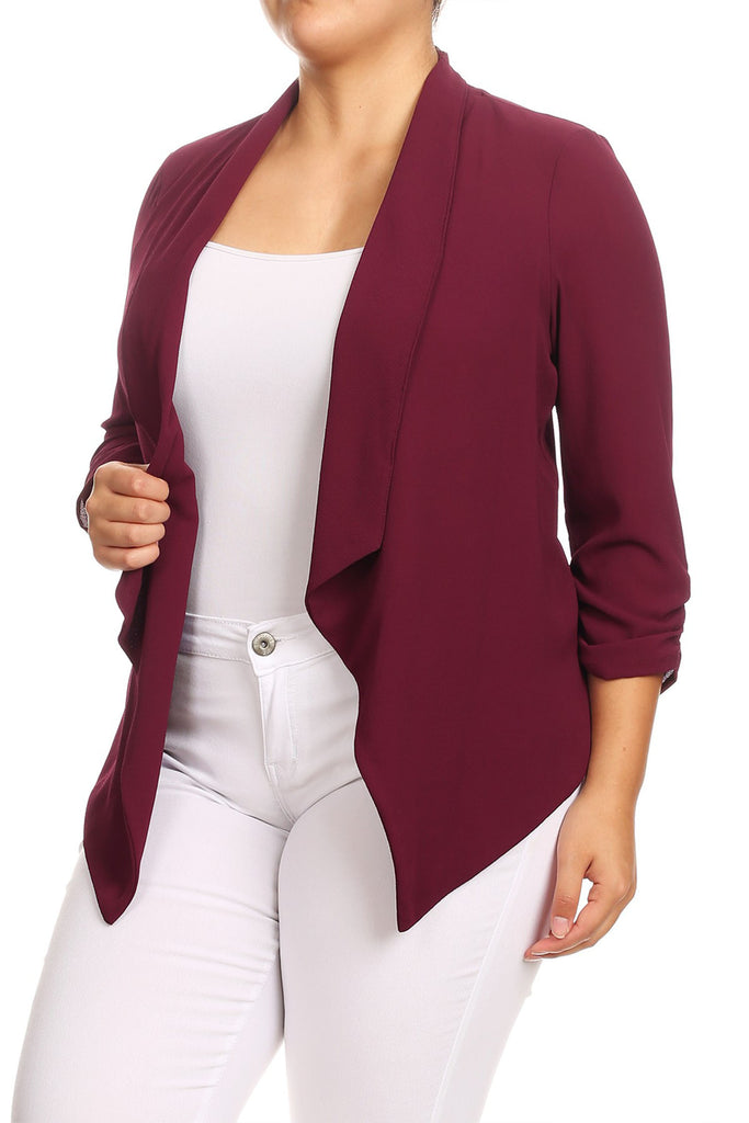 Women's Plus Size Draped Neck Open Front Cardigan Jacket - FashionJOA