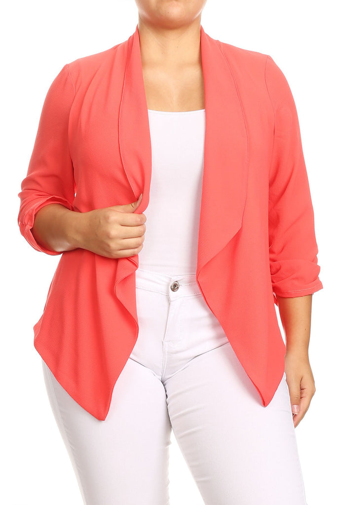 Women's Plus Size Draped Neck Open Front Cardigan Jacket - FashionJOA