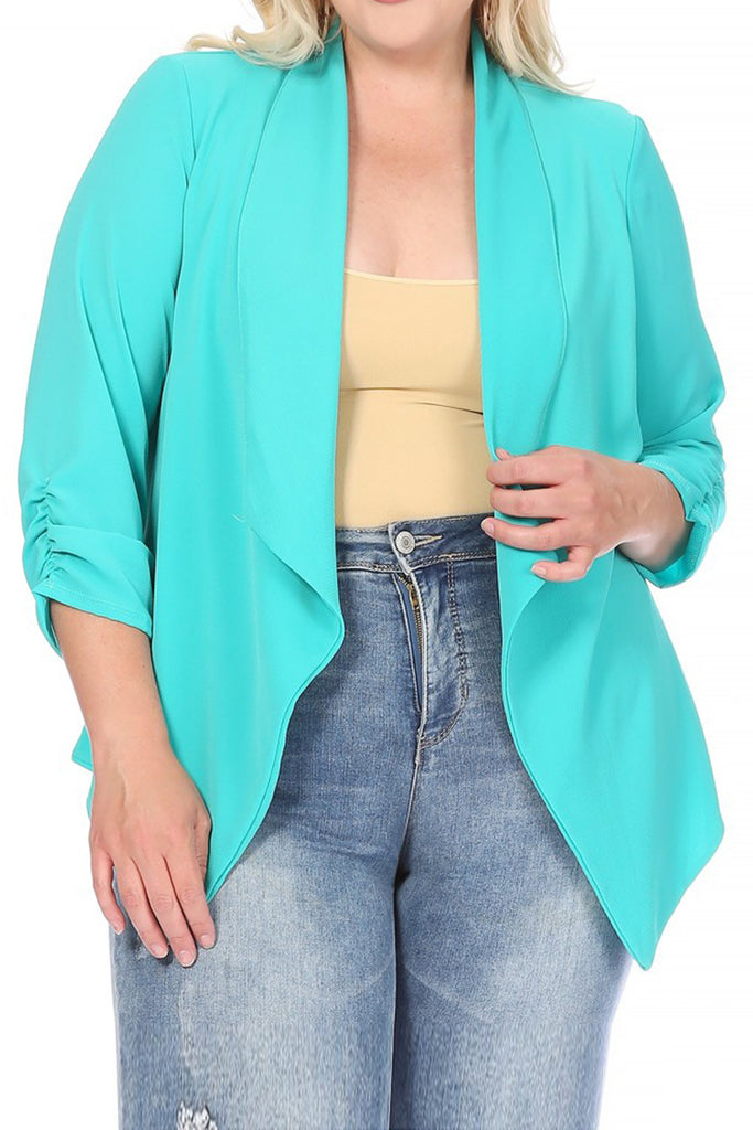 Women's Plus Size Draped Neck Open Front Cardigan Jacket - FashionJOA