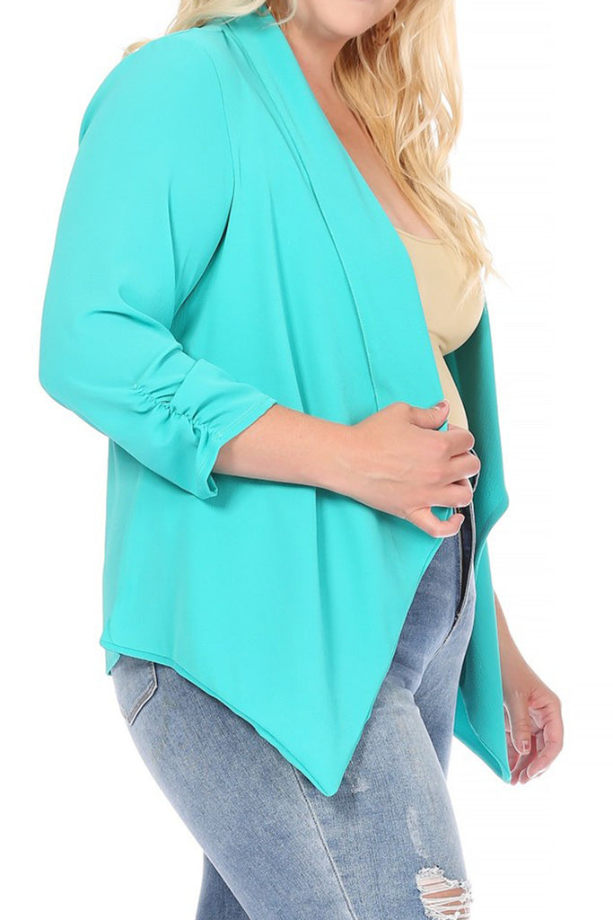 Women's Plus Size Draped Neck Open Front Cardigan Jacket - FashionJOA