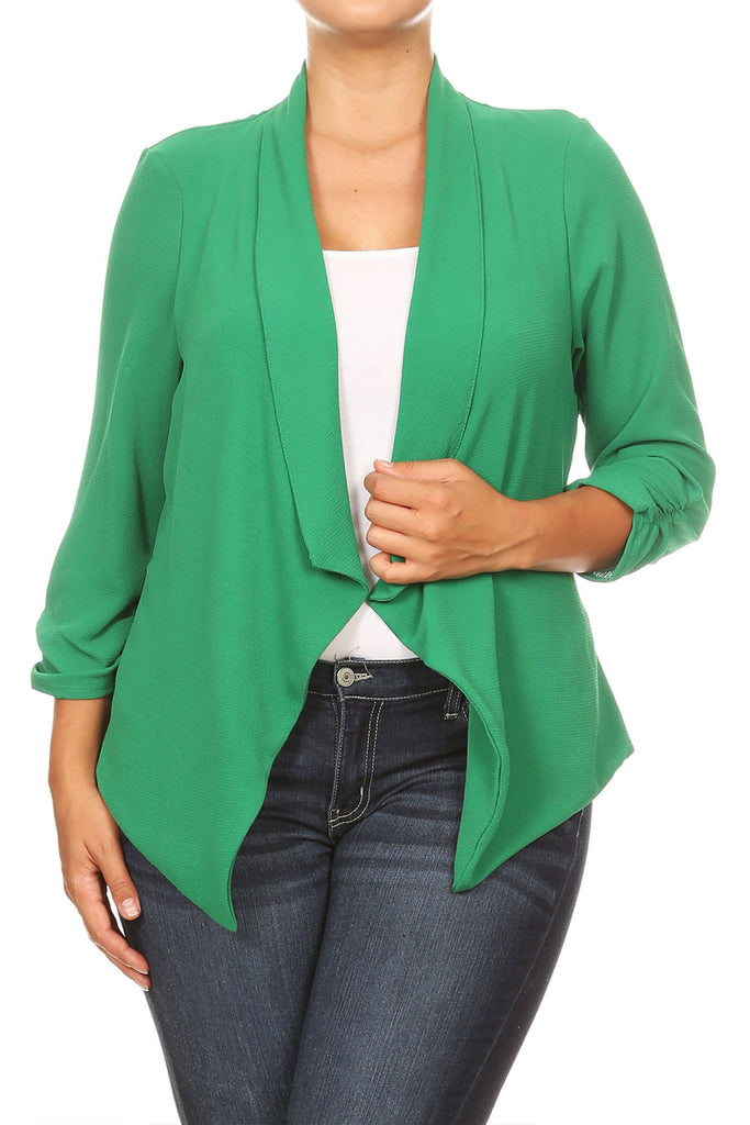 Women's Plus Size Draped Neck Open Front Cardigan Jacket - FashionJOA