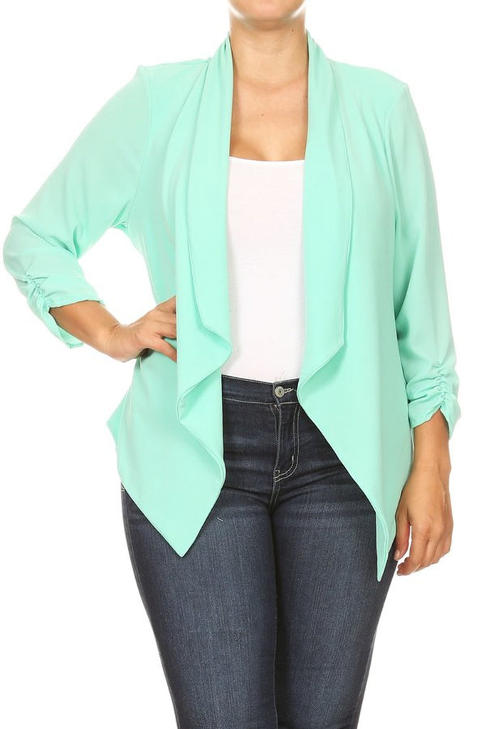 Women's Plus Size Draped Neck Open Front Cardigan Jacket - FashionJOA