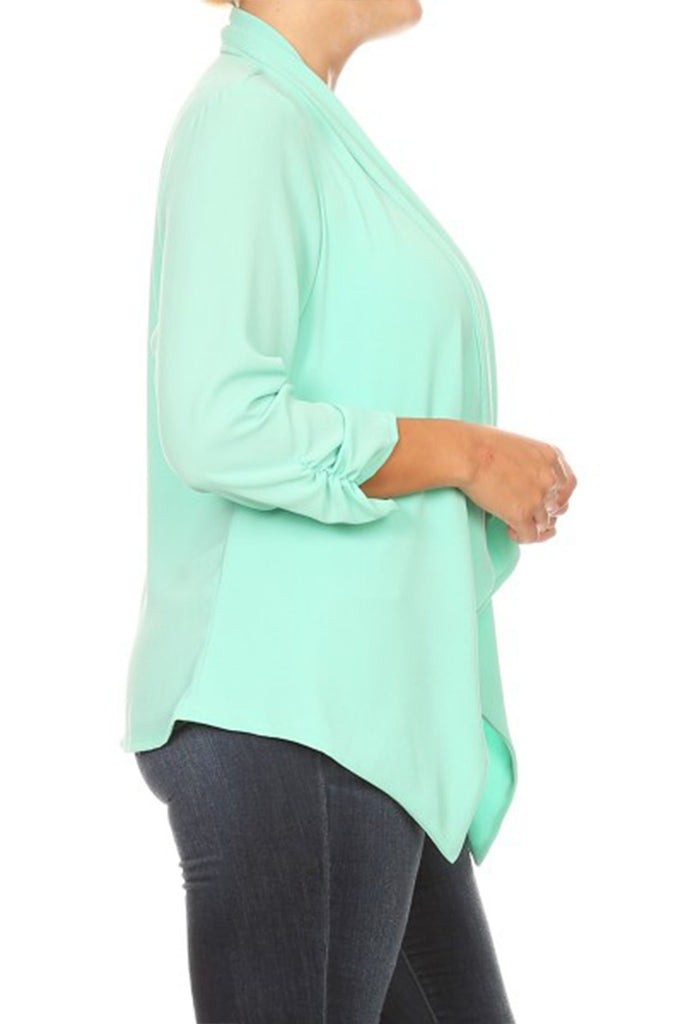 Women's Plus Size Draped Neck Open Front Cardigan Jacket - FashionJOA