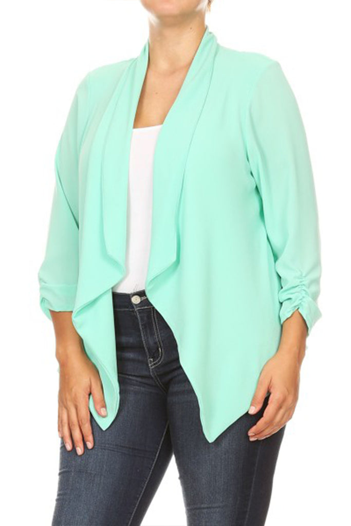 Women's Plus Size Draped Neck Open Front Cardigan Jacket - FashionJOA