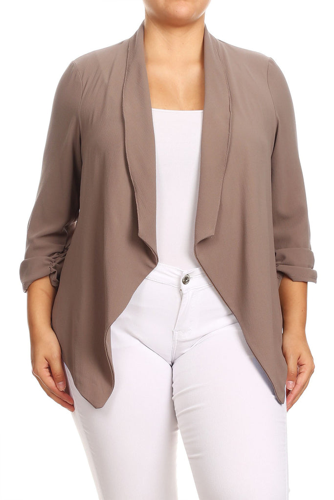 Women's Plus Size Draped Neck Open Front Cardigan Jacket - FashionJOA