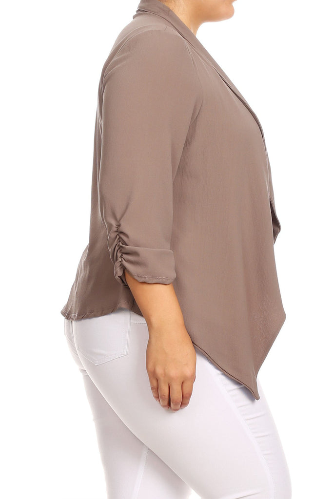 Women's Plus Size Draped Neck Open Front Cardigan Jacket - FashionJOA