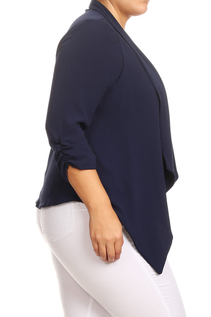 Women's Plus Size Draped Neck Open Front Cardigan Jacket - FashionJOA