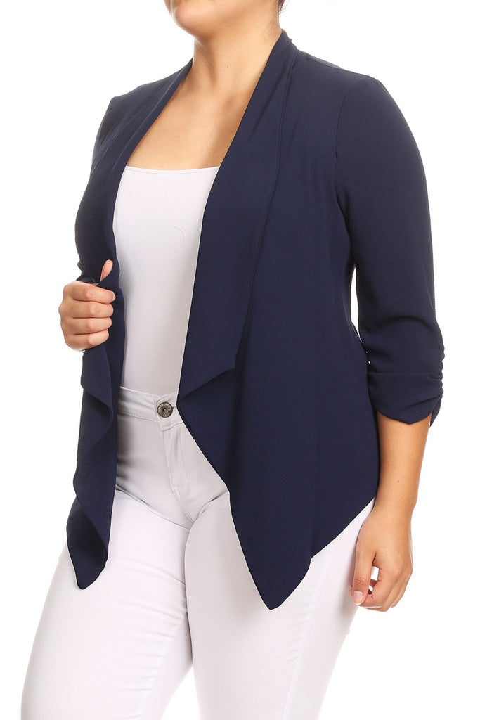 Women's Plus Size Draped Neck Open Front Cardigan Jacket - FashionJOA