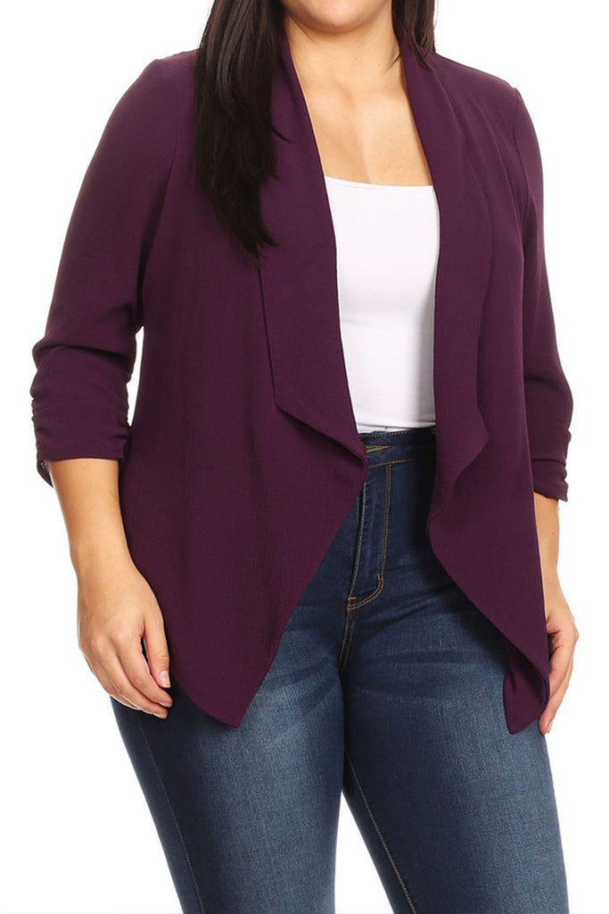 Women's Plus Size Draped Neck Open Front Cardigan Jacket - FashionJOA