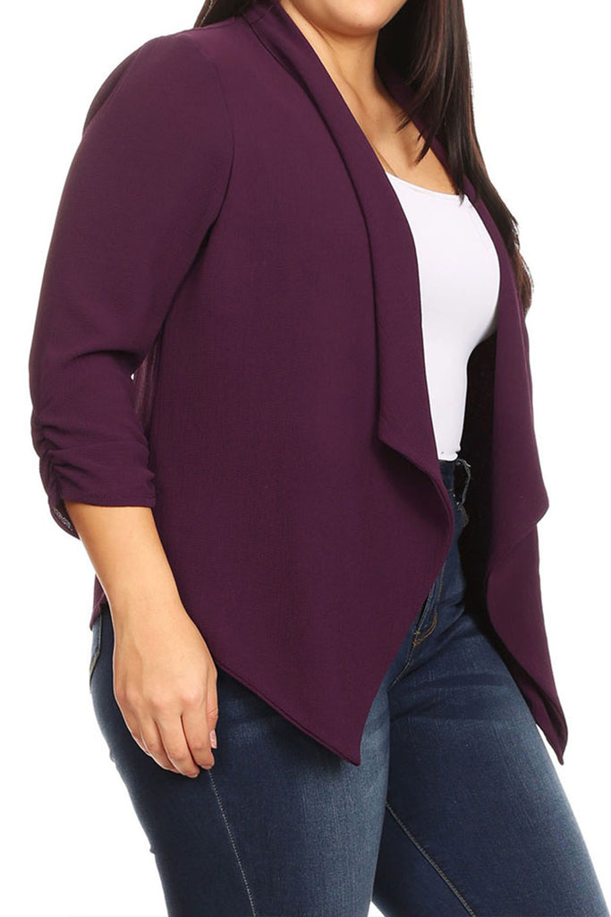 Women's Plus Size Draped Neck Open Front Cardigan Jacket - FashionJOA